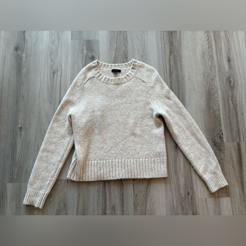 J. Crew M Cream Speckled Merino Wool Alpaca Knit Crewneck Sweater